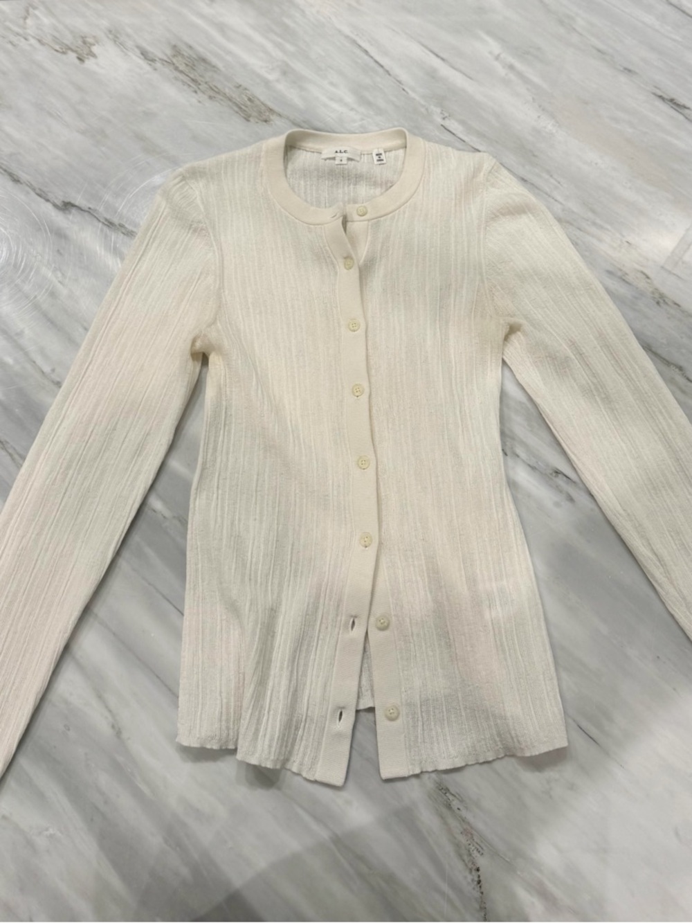 A.L.C. Ivory Cream Ribbed Button-Front Cardigan